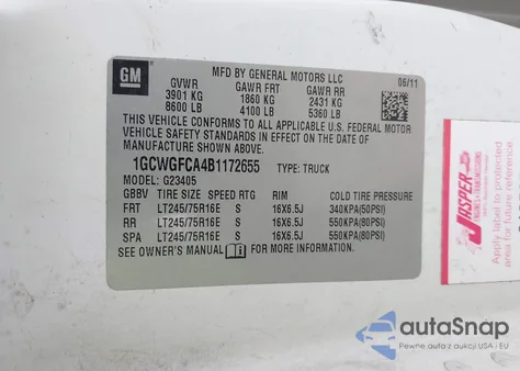 2011 Chevrolet Express 2500 Work Van from USA, damaged, VIN 1GCWGFCA4B1172655